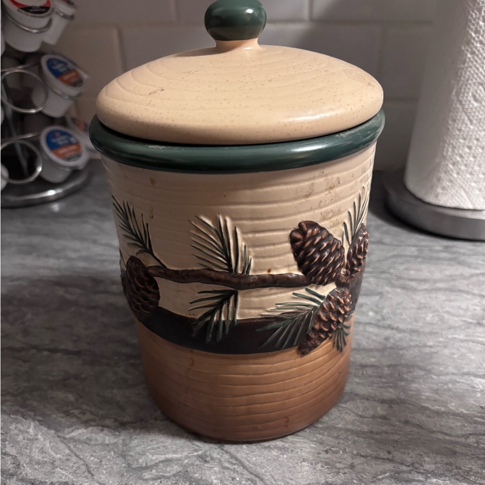 Expressions Ceramic Canister with Cream and Brown Design